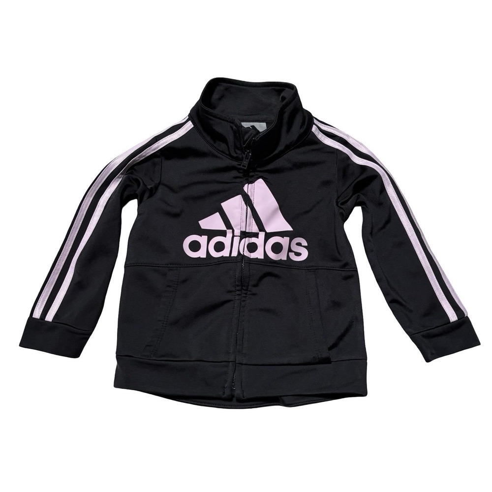 Adidas Toddler Girls Track Jacket Black & Pink Size 12M - 11 x 13